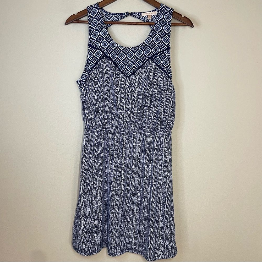 Skies are Blue Womens Navy Blue & White Sleeveless Cutout Lined A-line Dress Med